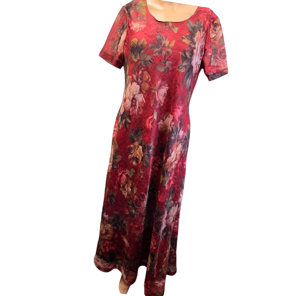 Melissa Collection Sheath Dress Women 10 Burgandy Chiffon Floral Print Excellent